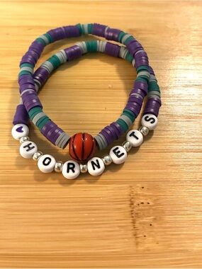 Hornets Basketball Beaded Bracelet Set